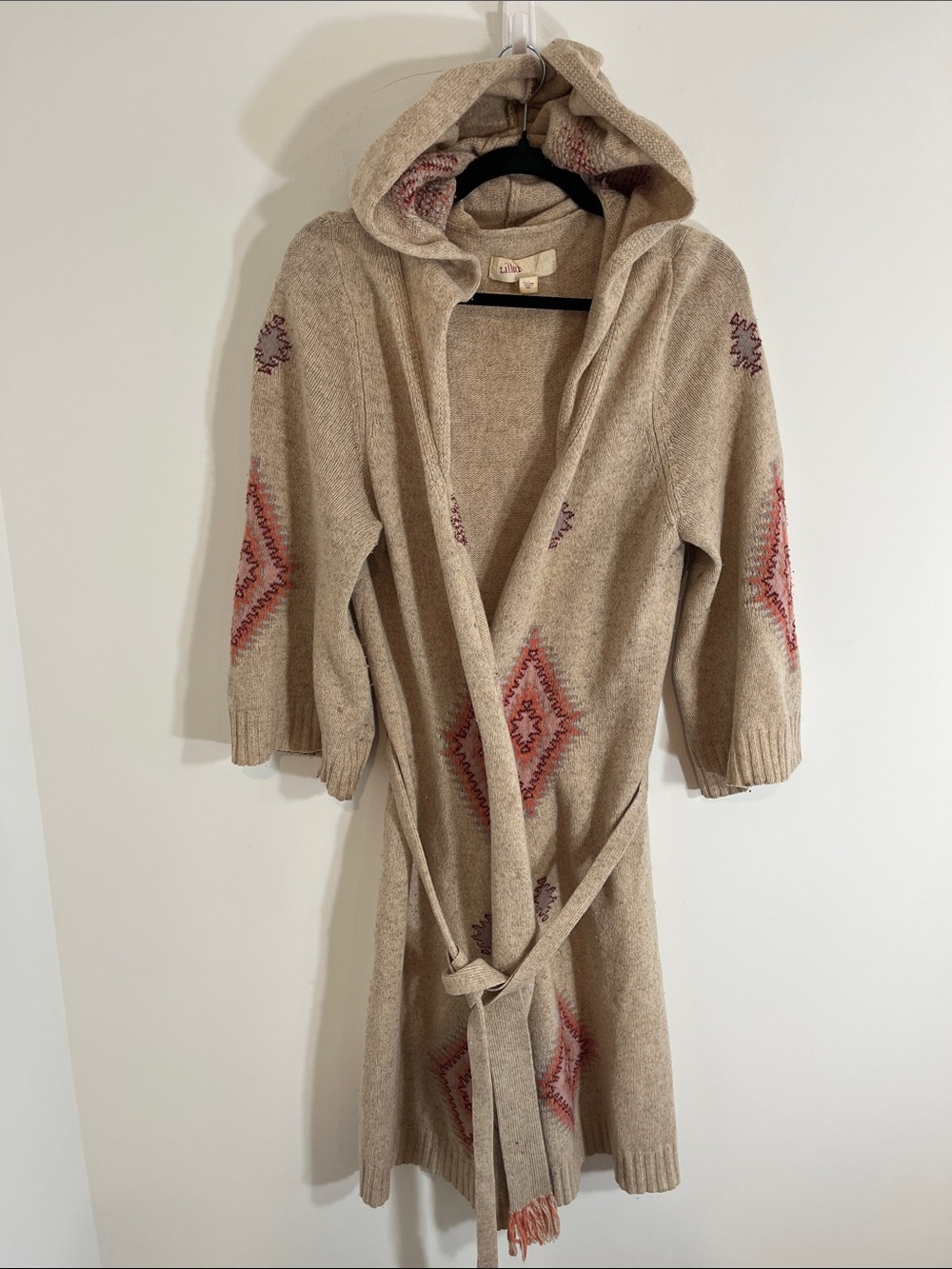 Anthropologie Lilka Southwestern Aztec Hooded Belted Cardigan Sweater large